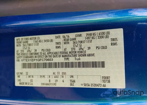 2016 Ford F-150 Xl from USA, damaged, VIN 1FTEX1EP1GFC70603